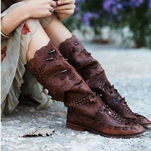 Free People womens size 5.5/6 Revival Moccasin tall Boots in brown leather flat